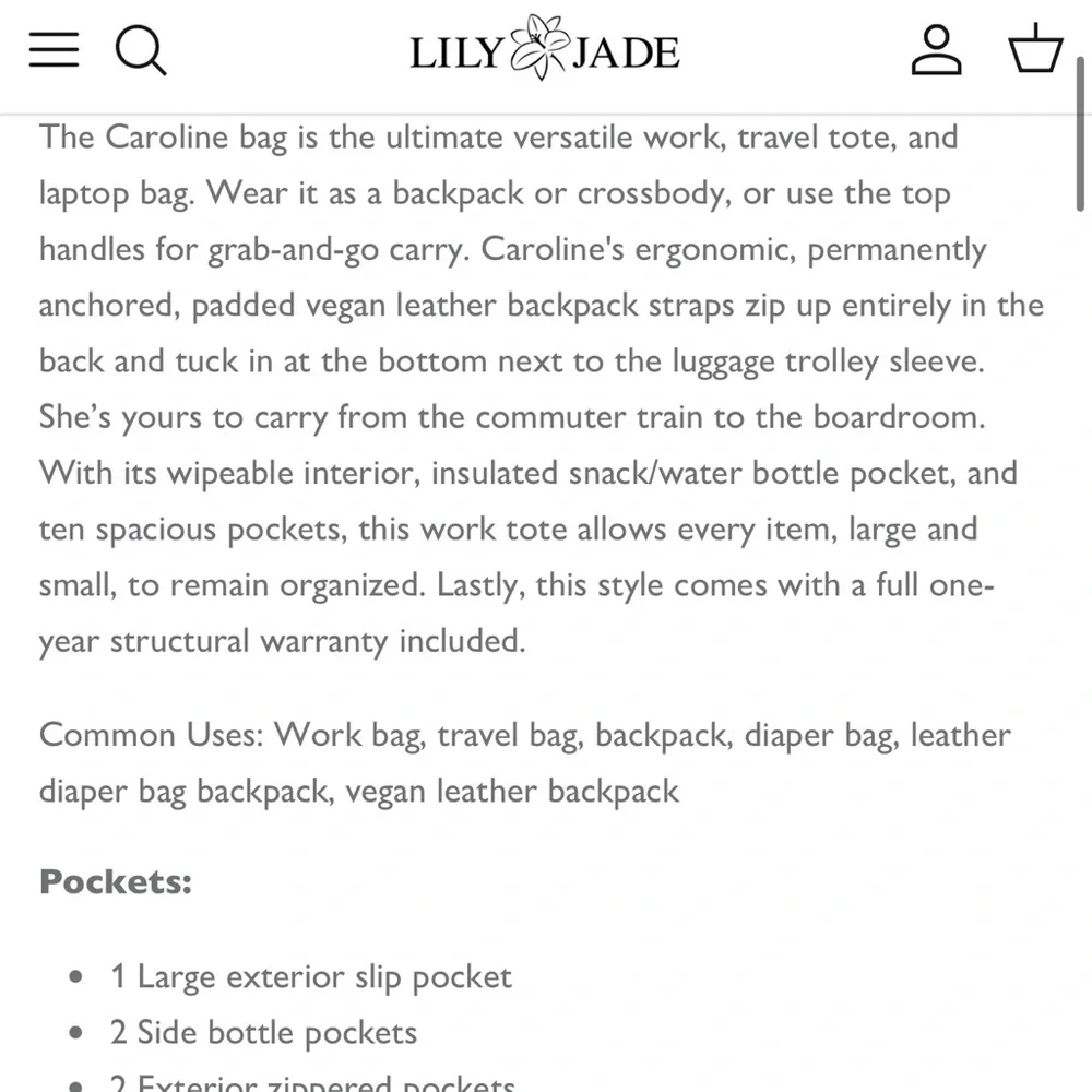 Lily Jade Caroline Convertible Vegan Leather Tote Diaper Bag Stone & Gold
